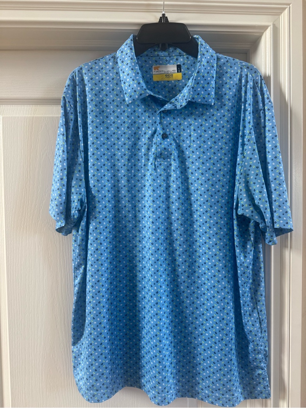 Jack Nicklaus Eco Choice Stretch Polo Golf Shirt Flowers Size Large Blue